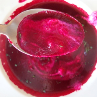 Cold Raspberry Beet Borscht https://bigsislittledish.wordpress.com/2012/07/28/cold-raspberry-and-beet-borscht/